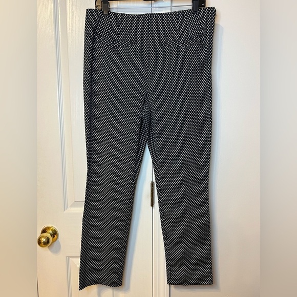 Anthropologie The Essential Slim Pants Trouser Black White Circle Pattern Sz 12 - Picture 4 of 16